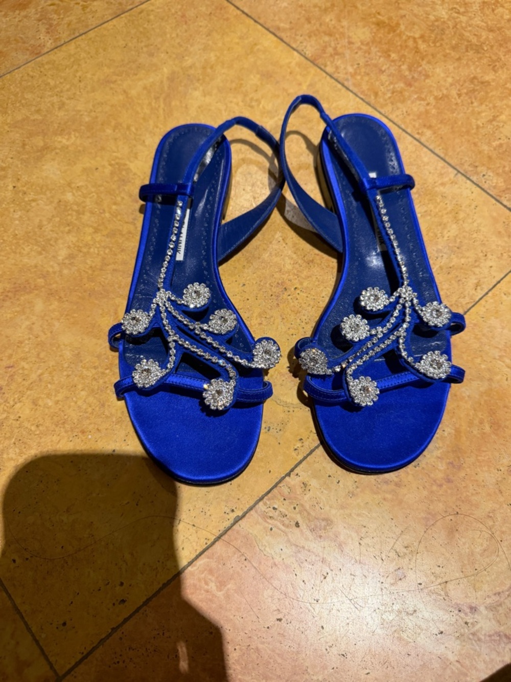 Manolo Blahnik Royal Blue Crystal-Embellished Slingback Sandals